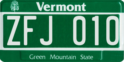 VT license plate ZFJ010