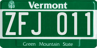 VT license plate ZFJ011