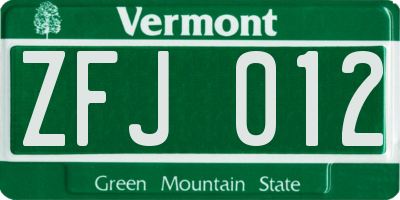 VT license plate ZFJ012