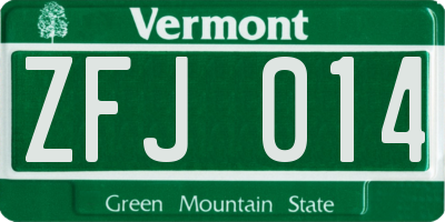 VT license plate ZFJ014