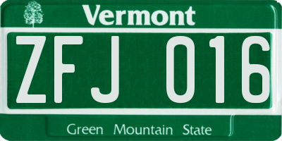 VT license plate ZFJ016