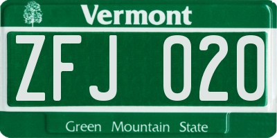 VT license plate ZFJ020