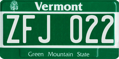 VT license plate ZFJ022