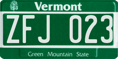 VT license plate ZFJ023