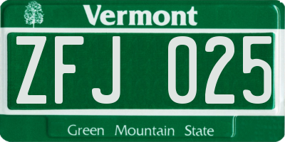 VT license plate ZFJ025