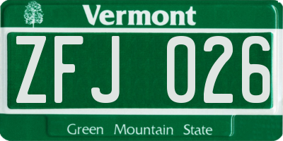 VT license plate ZFJ026