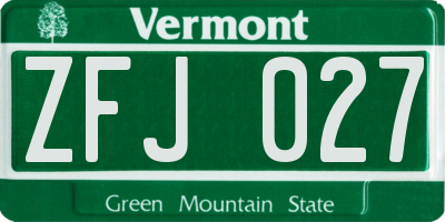 VT license plate ZFJ027