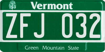 VT license plate ZFJ032