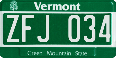 VT license plate ZFJ034