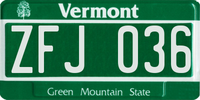 VT license plate ZFJ036
