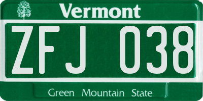 VT license plate ZFJ038