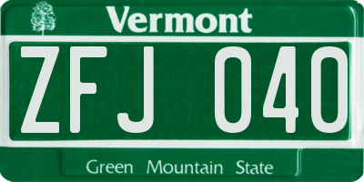 VT license plate ZFJ040