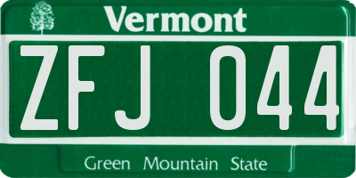 VT license plate ZFJ044