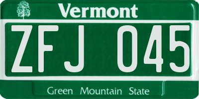 VT license plate ZFJ045