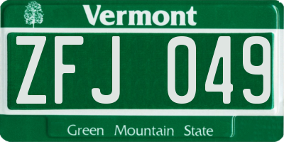 VT license plate ZFJ049