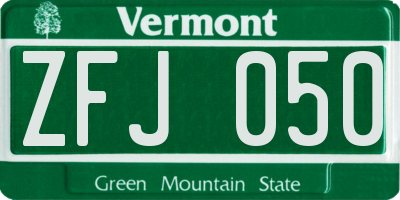 VT license plate ZFJ050
