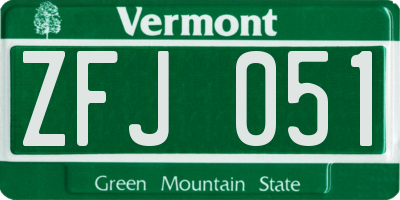 VT license plate ZFJ051