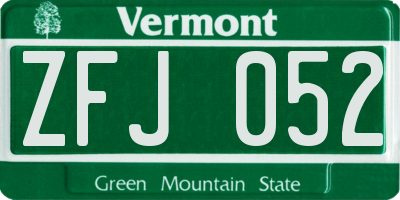 VT license plate ZFJ052