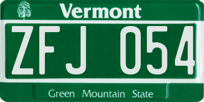 VT license plate ZFJ054