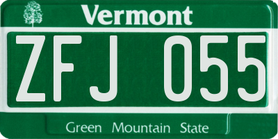 VT license plate ZFJ055