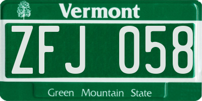 VT license plate ZFJ058