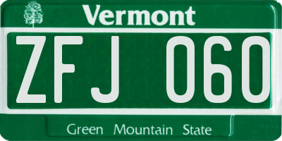 VT license plate ZFJ060
