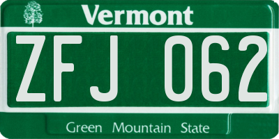 VT license plate ZFJ062