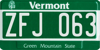 VT license plate ZFJ063