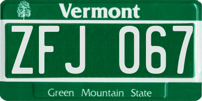 VT license plate ZFJ067
