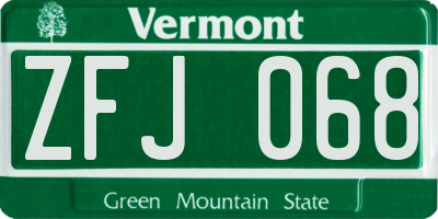 VT license plate ZFJ068