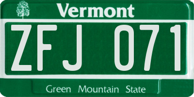 VT license plate ZFJ071