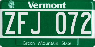 VT license plate ZFJ072