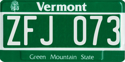 VT license plate ZFJ073