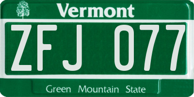VT license plate ZFJ077