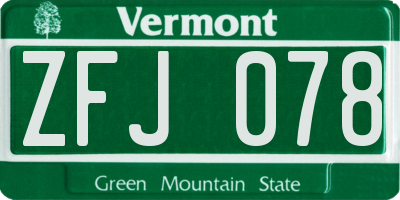 VT license plate ZFJ078