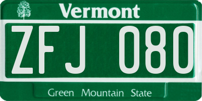 VT license plate ZFJ080