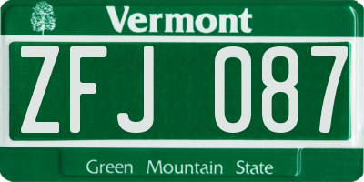 VT license plate ZFJ087