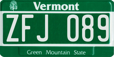 VT license plate ZFJ089
