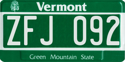 VT license plate ZFJ092