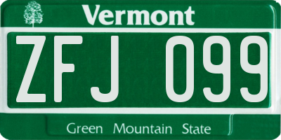 VT license plate ZFJ099