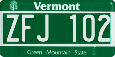 VT license plate ZFJ102