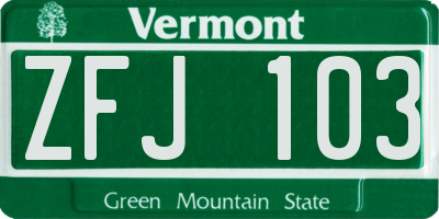 VT license plate ZFJ103