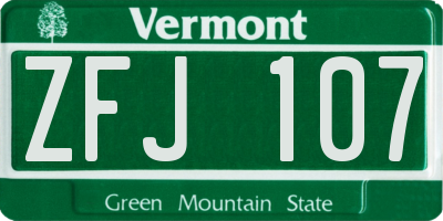 VT license plate ZFJ107