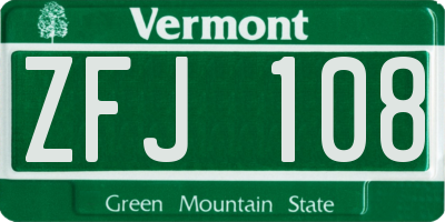 VT license plate ZFJ108