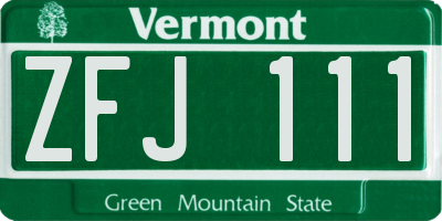 VT license plate ZFJ111