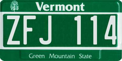 VT license plate ZFJ114