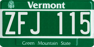 VT license plate ZFJ115