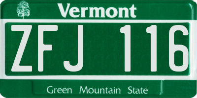 VT license plate ZFJ116
