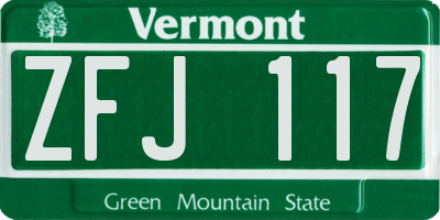 VT license plate ZFJ117