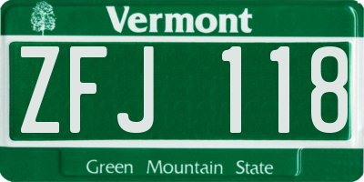 VT license plate ZFJ118